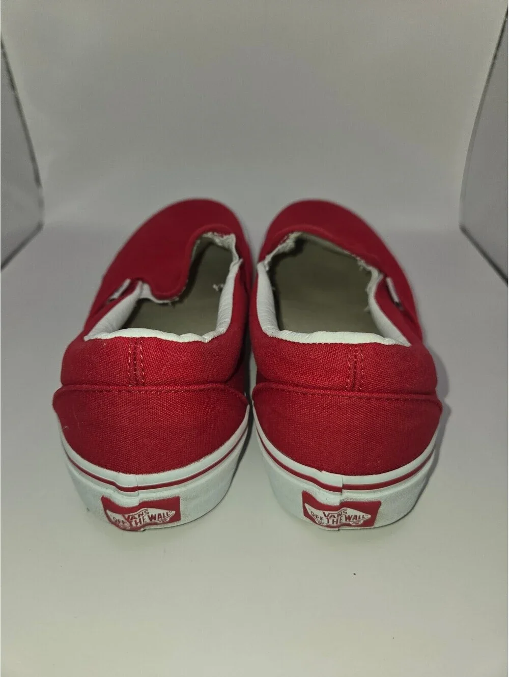 Vans Customs Classic Slip On Shoes Red Canvas Mens 9 / Womens 10.5